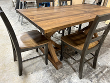 Load image into Gallery viewer, Farmhouse Table With Trestle Base and Chair Option, 6ft Stained Dining and Pedestal Kitchen Set, Wooden Table