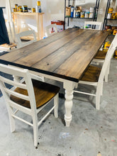 Load image into Gallery viewer, 7-Foot Farmhouse Table: Dark Walnut Top, Antique White Turned Legs