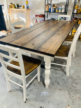 Load image into Gallery viewer, 7-Foot Farmhouse Table: Dark Walnut Top, Antique White Turned Legs