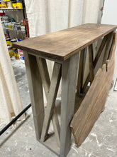 Load image into Gallery viewer, Rustic Farmhouse Console Table: Gray X-Style Legs, Provincial Brown Top