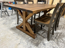 Load image into Gallery viewer, Farmhouse Table With Trestle Base and Chair Option, 6ft Stained Dining and Pedestal Kitchen Set, Wooden Table