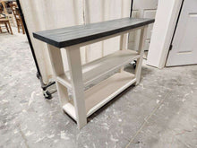 Load image into Gallery viewer, Handcrafted Carbon Gray Console Table: Whitewash Top, Antique White Base