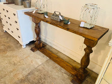 Load image into Gallery viewer, Farmhouse Entryway Table: Provincial Brown Wooden Console with Turned Legs