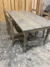 Load image into Gallery viewer, 6-Foot Wooden Dining Table Set – Farmhouse Table with Turned Legs – Rustic Dining Room Table – Kitchen Table – Modern Farmhouse Decor
