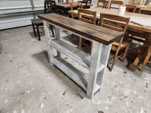 Load image into Gallery viewer, Farmhouse Console Table (Dark Walnut, Distressed White)