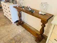 Load image into Gallery viewer, Farmhouse Entryway Table: Provincial Brown Wooden Console with Turned Legs