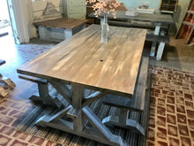 Load image into Gallery viewer, 6ft Classic Pedestal Table With Benches (Gray Whitewash, Distressed White)