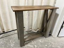 Load image into Gallery viewer, Rustic Farmhouse Console Table: Gray X-Style Legs, Provincial Brown Top