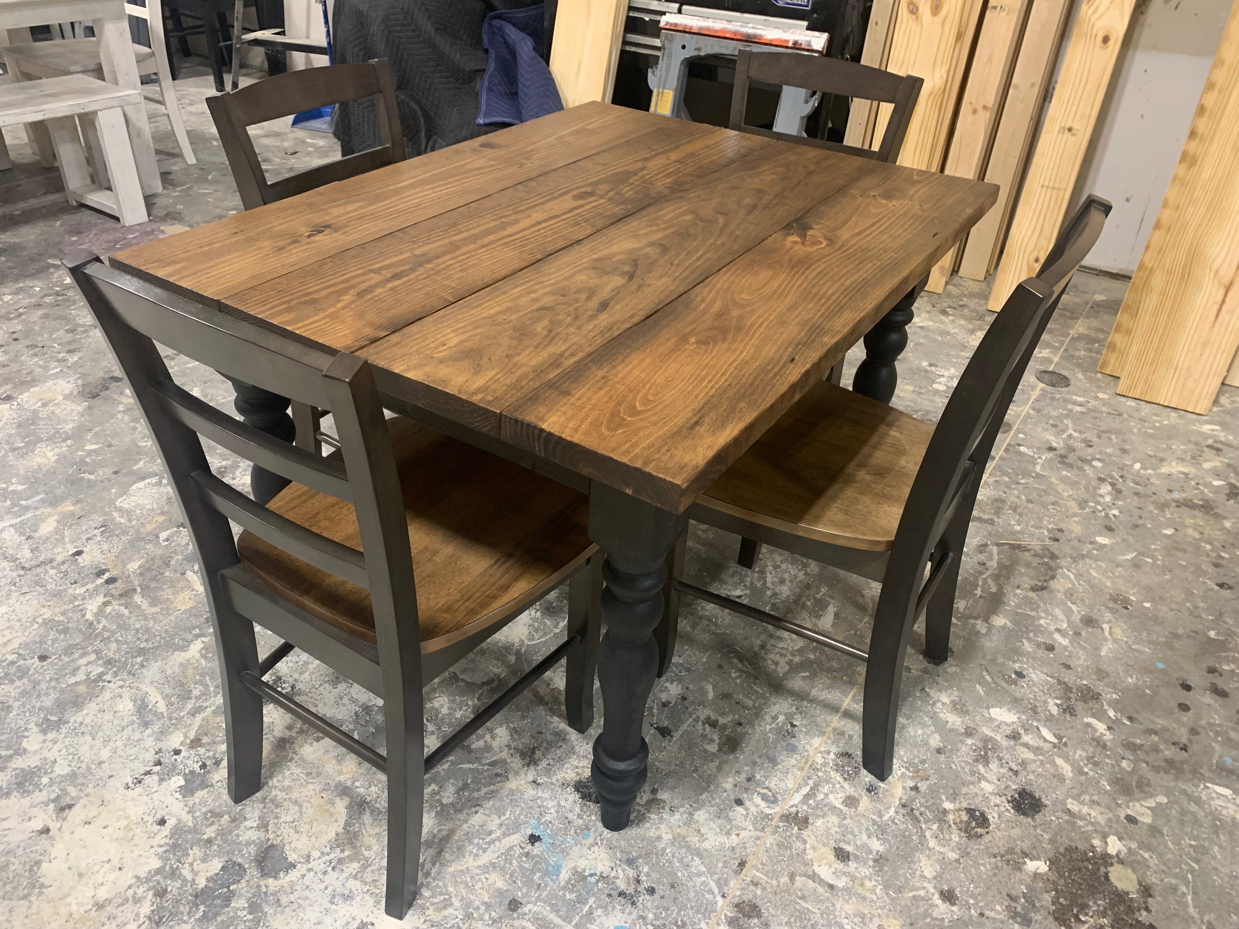 4ft Modern Farmhouse Dining Table with Chair Set Provincial Black Curbside Treasures LLC
