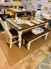Load image into Gallery viewer, 5-Foot Dining Table and Benches - Turned Table Legs - Antique White, Dark Walnut - Small Kitchen Table - Breadboard Ends for a Farmhouse Look