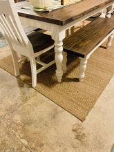 Load image into Gallery viewer, 5-Foot Dining Table and Benches - Turned Table Legs - Antique White, Dark Walnut - Small Kitchen Table - Breadboard Ends for a Farmhouse Look