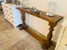 Load image into Gallery viewer, Farmhouse Entryway Table: Provincial Brown Wooden Console with Turned Legs