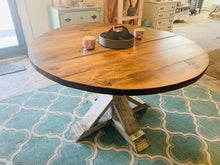 Load image into Gallery viewer, 4ft Round Pedestal Farmhouse Table (Distressed White , Provincial)