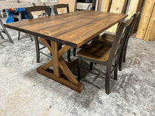 Load image into Gallery viewer, Farmhouse Table With Trestle Base and Chair Option, 6ft Stained Dining and Pedestal Kitchen Set, Wooden Table