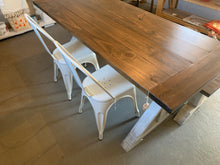Load image into Gallery viewer, 6ft Narrow Pedestal Table with Chairs and Bench (Distressed White Dark Walnut)