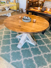 Load image into Gallery viewer, 4ft Round Pedestal Farmhouse Table (Distressed White , Provincial)