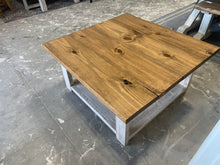 Load image into Gallery viewer, Farmhouse Square Coffee Table (Distressed White, Early American Brown)