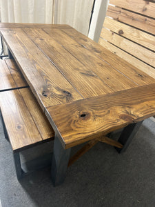 6ft Classic Farmhouse Table with Benches (Charcoal Gray, Provincial)