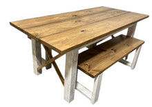 Load image into Gallery viewer, 6-Foot Classic X Style Farmhouse Table Set with Benches (Special Walnut, Distressed White)
