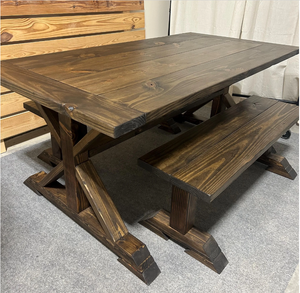 6ft Classic Trestle Table With Benches (All Dark Walnut)