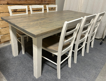 Load image into Gallery viewer, Wooden Farmhouse Table Dining Set - With Chairs - Classic Gray and Antique White - Real Wood Kitchen Table Set
