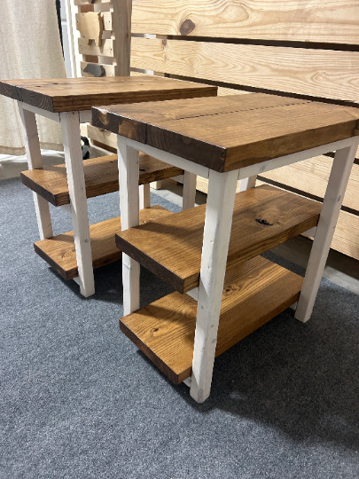 Farmhouse Ladder Style End Tables - White Stain, Early American - Wood ...
