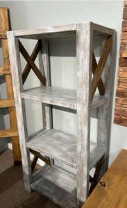 Handmade Wooden Bookcase - Shelving Unit - Gray, Distressed White - Office, Living Room Furniture