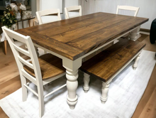 Load image into Gallery viewer, Rustic 6ft Farmhouse Table - With Bench and Chairs - Chunky Turned Legs - Provincial Brown and Antique White
