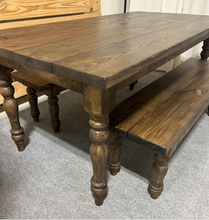 Load image into Gallery viewer, 6ft Turned Leg Farmhouse Table Set with Benches (Dark Walnut)
