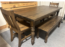 Load image into Gallery viewer, 6ft Turned Leg Farmhouse Table Set with Benches (Dark Walnut)
