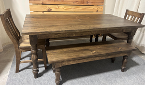 6ft Turned Leg Farmhouse Table Set with Benches (Dark Walnut)