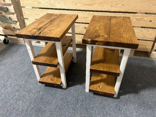 Farmhouse Ladder Style End Tables - White Stain, Early American - Wood ...