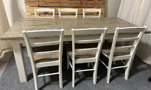 Load image into Gallery viewer, Wooden Farmhouse Table Dining Set - With Chairs - Classic Gray and Antique White - Real Wood Kitchen Table Set
