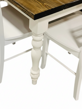Load image into Gallery viewer, 5-Foot Rustic Farmhouse Table with Turned Legs, Bench and Chair Set Dark Walnut Top and Antique White Base, Wooden Dining Table
