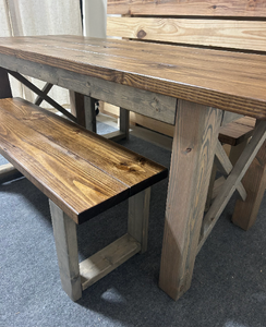 6ft All Stained X Farmhouse Table with Benches (Provincial Brown, and Classic Gray)