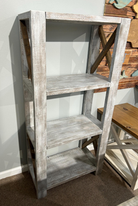 Handmade Wooden Bookcase - Shelving Unit - Gray, Distressed White - Office, Living Room Furniture