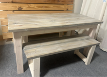 Load image into Gallery viewer, Small Dining Table Set with Table and Benches - Simply White and Gray White Wash - Wooden Kitchen Table Set
