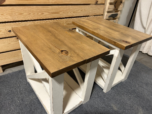 Farmhouse Style End Tables - Distressed White, Light Walnut - Wooden Living Room Furniture with X Accents (Special Walnut, Antique White)
