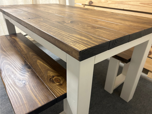Small Farmhouse Table - Dining Set - With Benches - Espresso, Antique White - Kitchen Table - Wooden Table