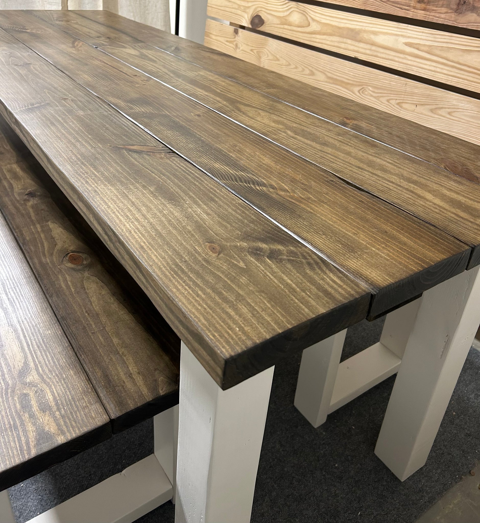 Narrow Bench Table Narrow Farmhouse Table, Rustic Farmhouse Table with Benches, Espresso ...