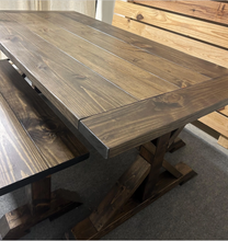 Load image into Gallery viewer, 6ft Classic Trestle Table With Benches (All Dark Walnut)
