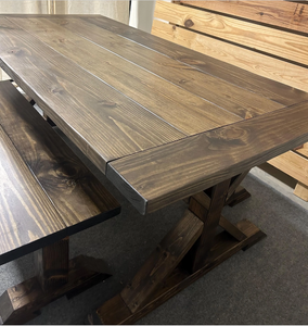 6ft Classic Trestle Table With Benches (All Dark Walnut)