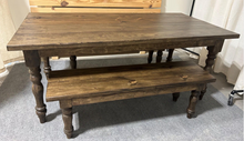 Load image into Gallery viewer, 6ft Turned Leg Farmhouse Table Set with Benches (Dark Walnut)
