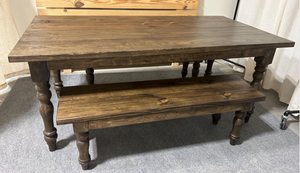 6ft Turned Leg Farmhouse Table Set with Benches (Dark Walnut)