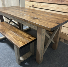 Load image into Gallery viewer, 6ft All Stained X Farmhouse Table with Benches (Provincial Brown, and Classic Gray)
