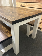 Load image into Gallery viewer, Small Farmhouse Table - Dining Set - With Benches - Espresso, Antique White - Kitchen Table - Wooden Table
