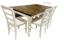 Load image into Gallery viewer, 5-Foot Rustic Farmhouse Table with Turned Legs, Bench and Chair Set Dark Walnut Top and Antique White Base, Wooden Dining Table
