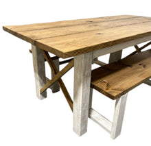 Load image into Gallery viewer, 6-Foot Classic X Style Farmhouse Table Set with Benches (Special Walnut, Distressed White)
