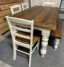 Load image into Gallery viewer, Rustic 6ft Farmhouse Table - With Bench and Chairs - Chunky Turned Legs - Provincial Brown and Antique White

