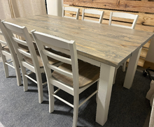 Load image into Gallery viewer, Wooden Farmhouse Table Dining Set - With Chairs - Classic Gray and Antique White - Real Wood Kitchen Table Set
